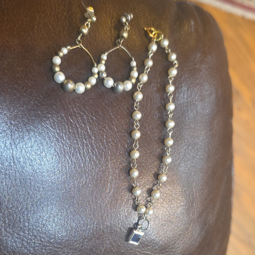 Gold and Pearl Hoop Earrings